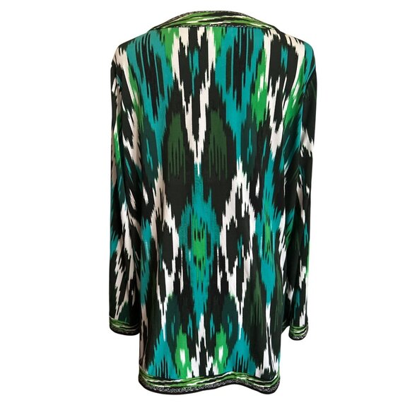Michael Kors Womens Ikat Tunic Top Size 2X Green & Black Long Sleeve - Picture 3 of 8
